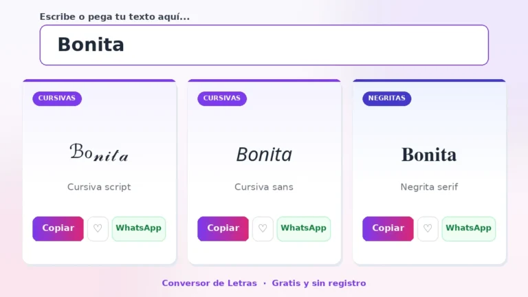 Bonita en cursiva script, cursiva sans y negrita serif — cómo poner letras bonitas en Instagram