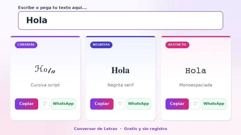 Hola en cursiva script, negrita serif y monoespaciada — letras para Instagram que se ven bien en Android y iPhone